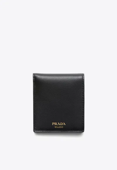 Prada Bi-fold Logo Leather Wallet In Black