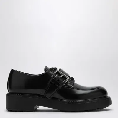 Prada Brushed Leather Lace-up Shoes In Black