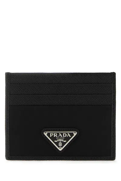 Prada Black Leather And Satin Card Holder