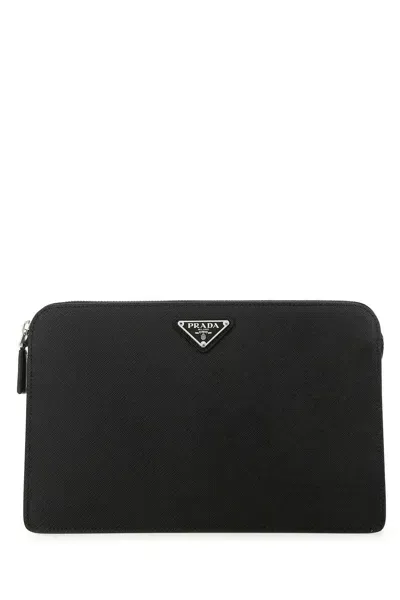 Prada Black Leather Clutch In F0002