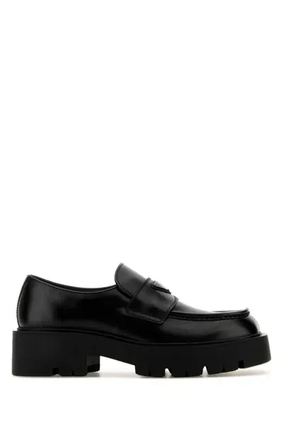 Prada Black Leather Loafers In Nero