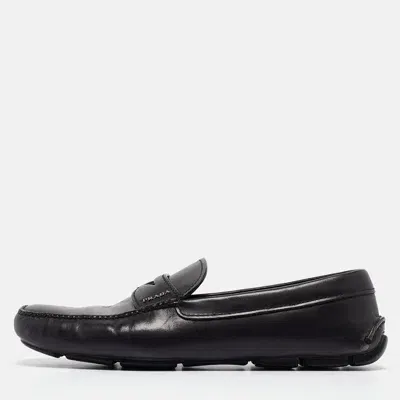 Pre-owned Prada Black Leather Penny Loafers Size 43.5