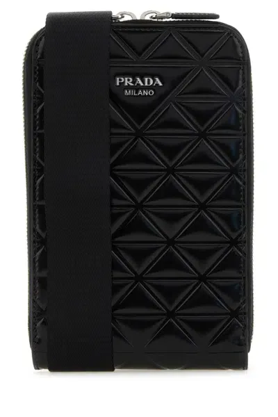 Prada Geometric Patterned Phonecase Bag In Black