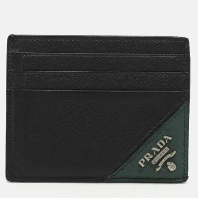 Pre-owned Prada Black/green Leather Logo Card Holder