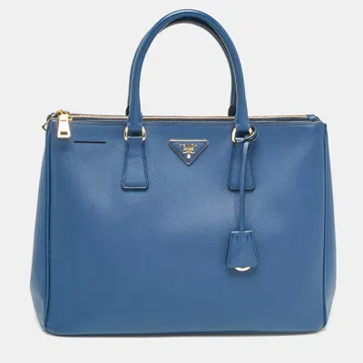 Pre-owned Prada Blue Saffiano Lux Leather Large Double Zip Tote