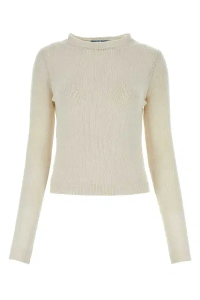 Prada Boat Neck Sleeved Sweater In White