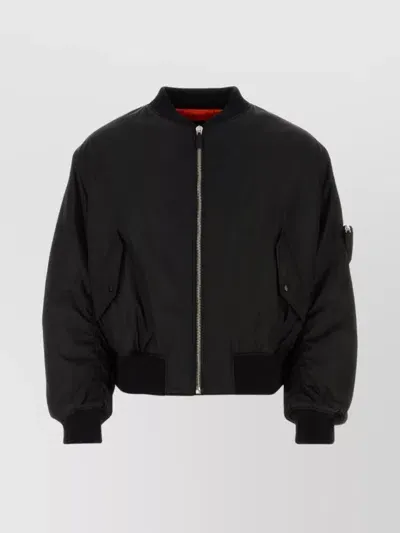 Prada Logo Nylon Bomber In Black