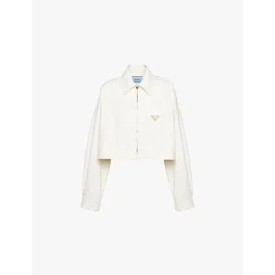 Prada Denim Blouson Jacket In F01cd White