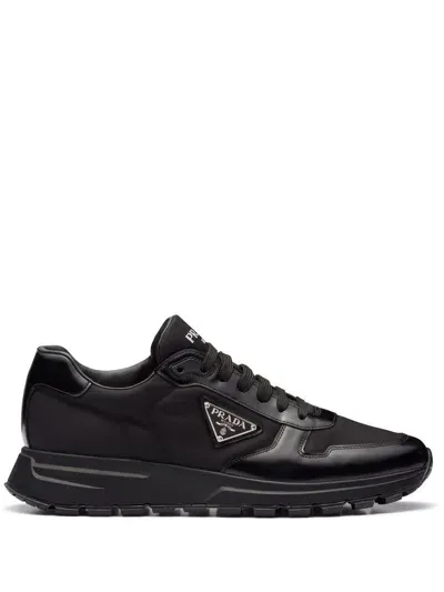 Prada Brushed Leather And Re-nylon Prax 01 Sneakers In Black