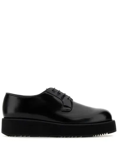 Prada Brushed-leather Derby Shoes In Black