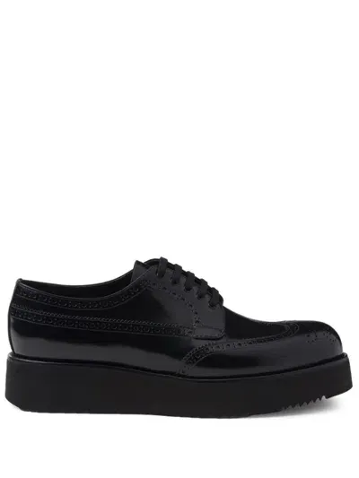 Prada Brushed Leather Brogues In Black