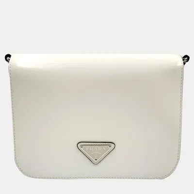 Pre-owned Prada Brushed Shoulder Bag In White