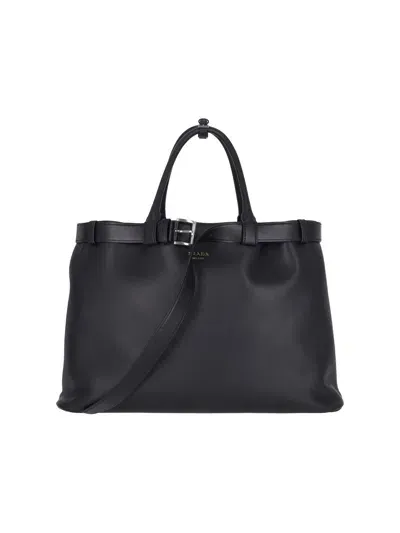 Prada 'buckle' Tote Bag In Black  