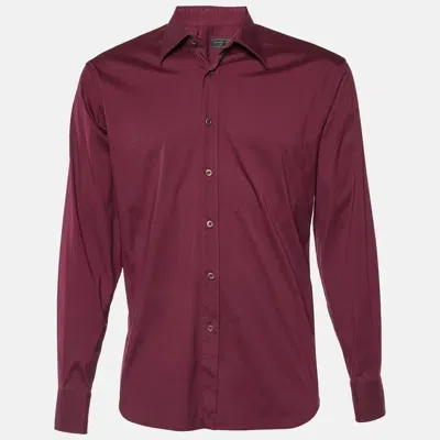 Pre-owned Prada Burgundy Stretch Cotton Long Sleeve Shirt M