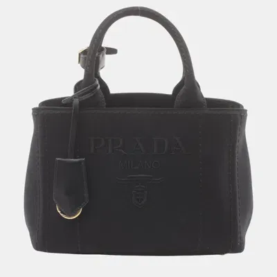 Pre-owned Prada Canvas Black Canapa Ricamo Handbag