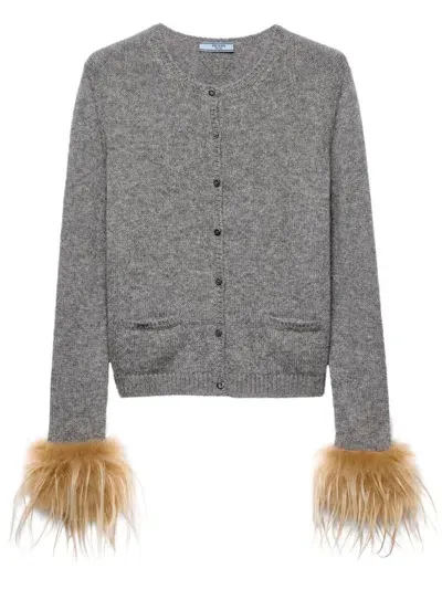 Prada Cashmere Cardigan In Grey