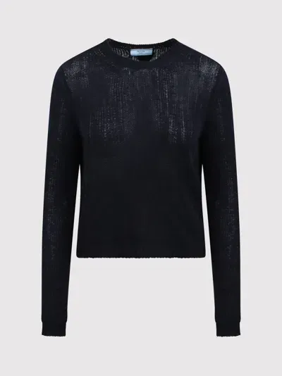 Prada Cashmere Crew-neck Sweater In Blue