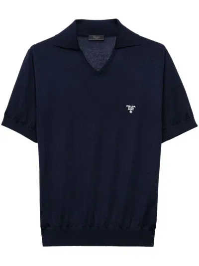 Prada Cashmere Polo Shirt In Blue