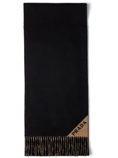 Prada Cashmere Scarf In F0orz Nero Noisette