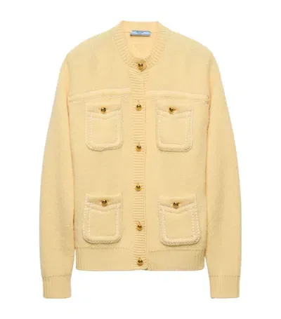 Prada Multiple-pockets Cashmere Cardigan In Crema