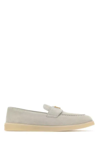 Prada Chalk Suede Loafers In Talco