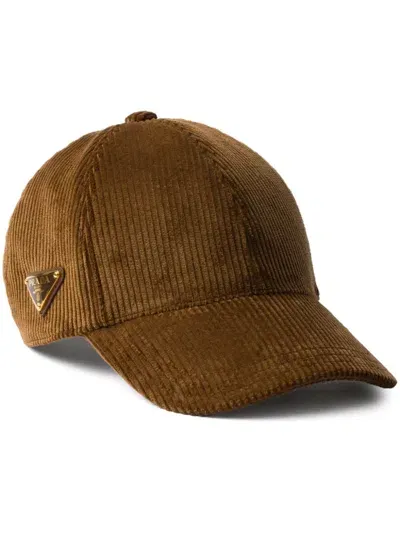 Prada Corduroy Baseball Cap In Brown