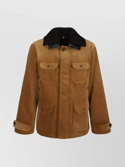 Prada Corduroy Cotton Jacket Leather Collar In Multicolor