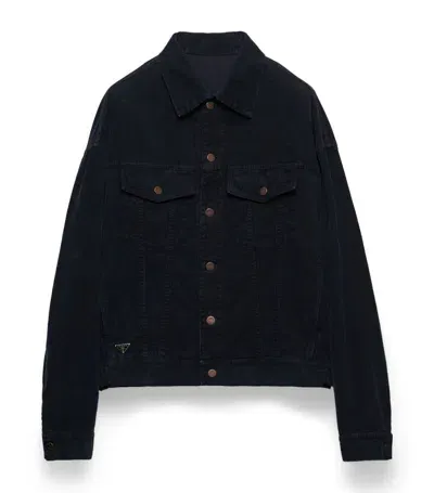 Prada Corduroy Blouson Jacket In Blue