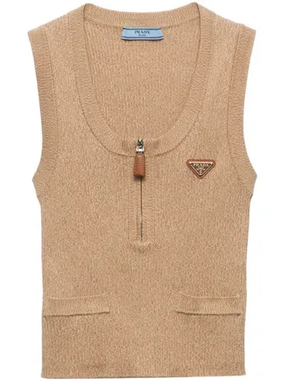 Prada Cotton Knitted Tank Top In Nude