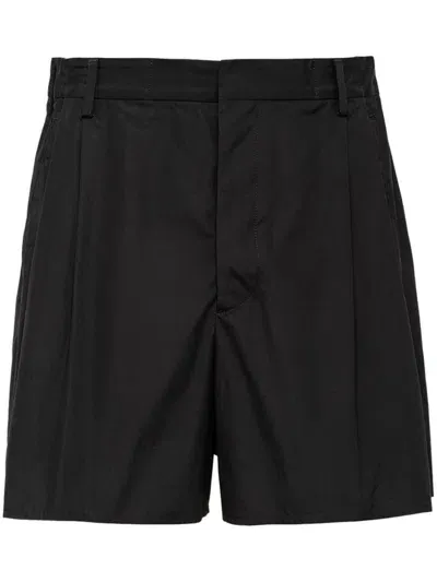 Prada High-waisted Cotton Shorts In Black