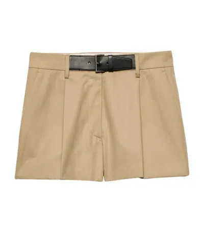 Prada Cotton-twill Belted Shorts In Neutrals