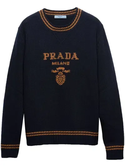 Prada Wool And Cashmere Crew-neck Sweater In Blue