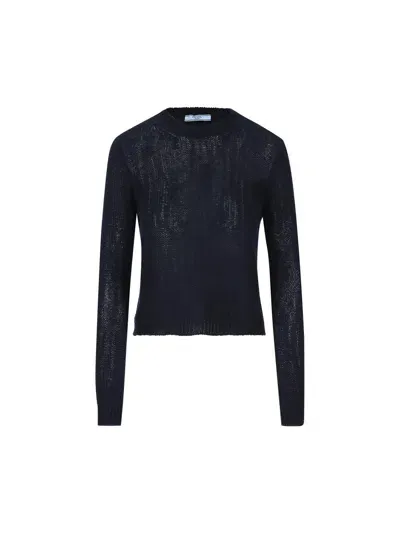 Prada Crewneck Knitted Jumper In Bleu