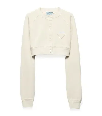 Prada Triangle-logo Cotton Cropped Jacket In Neutrals