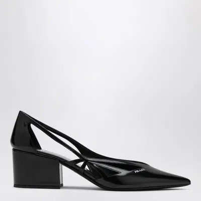 Prada Cut Out Black Brushed Leather Décolleté