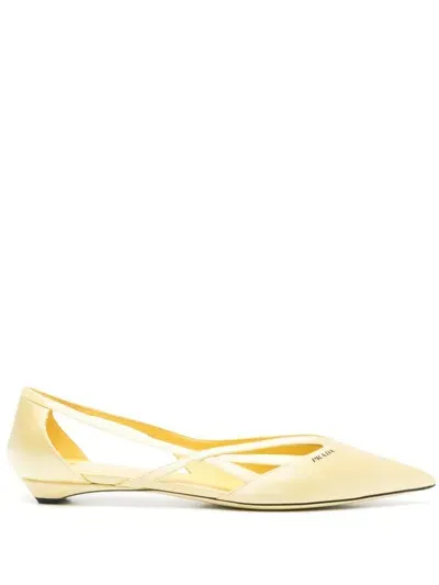 Prada Cut Out-detail Ballet Flats In Yellow