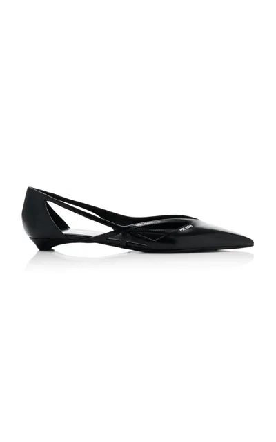 Prada Cutout Leather Flats In Black