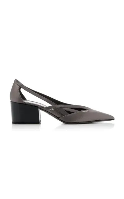 Prada Cutout Leather Pumps In Grey