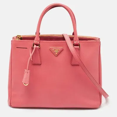 Pre-owned Prada Dark Pink Saffiano Leather Medium Double Zip Tote