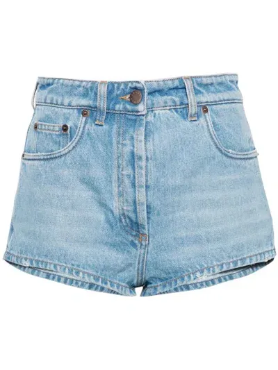 Prada High-rise Denim Shorts In Blue