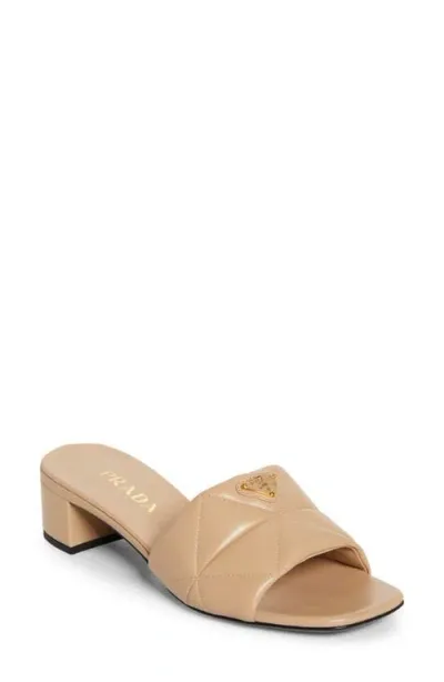 Prada Diagram Slide Sandal In Sabbia