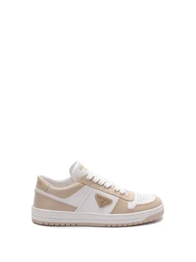 Prada Downtown Bicolor Leather Low-top Sneakers In White