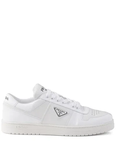 Prada Downtown Leather Sneakers In White