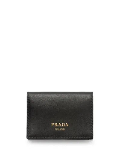 Prada Embossed-logo Small Leather Wallet In Black