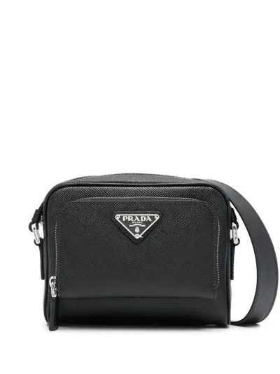 Prada Enamel-logo Messenger Bag In Black