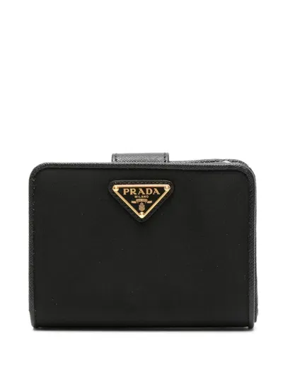 Prada Enamel Triangle-logo Wallet In Black