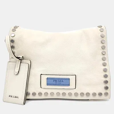 Pre-owned Prada Etiquette Glace Calf Flap Bag In White