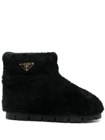 Prada Faux-shearling Boots In Black