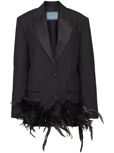 Prada Kid Mohair Feather Blazer In F0002 Nero