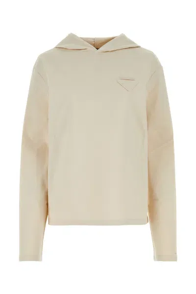 Prada Logo Triangle Hoodie In Beige